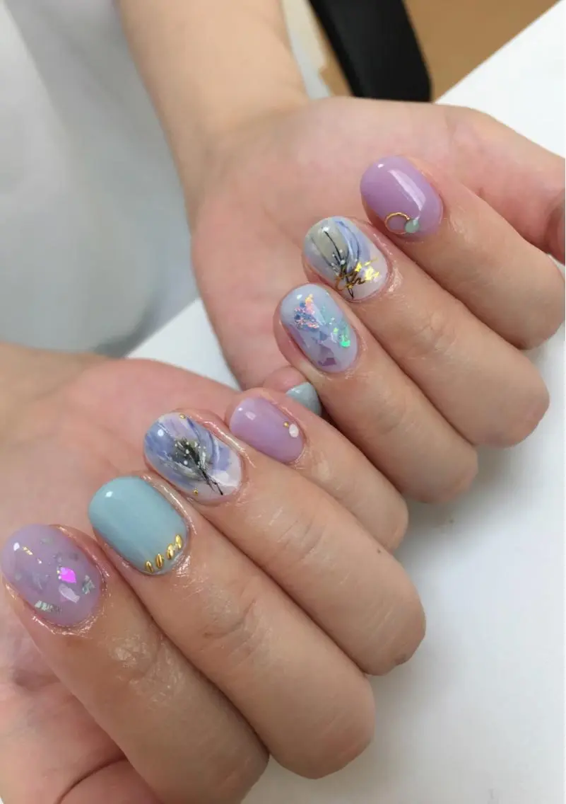 ネイル フラワーネイル ニュアンスネイル パープル 12 designのネイルデザイン