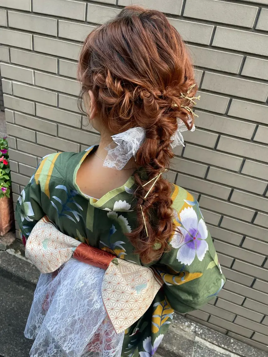 セミロング ヘアアレンジ キッズ 浴衣 ヘアメイク10年から 美容師💄Anriのヘアスタイル