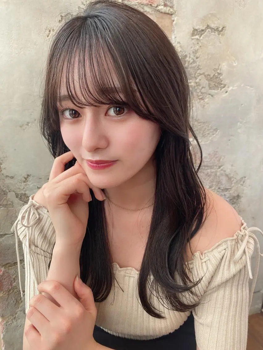 セミロング カラー ベージュカラー ブラウンカラー ブラウンベージュ くびれヘア 顔周り/くびれヘア 韓国ヘア💕風間るなのヘアスタイル