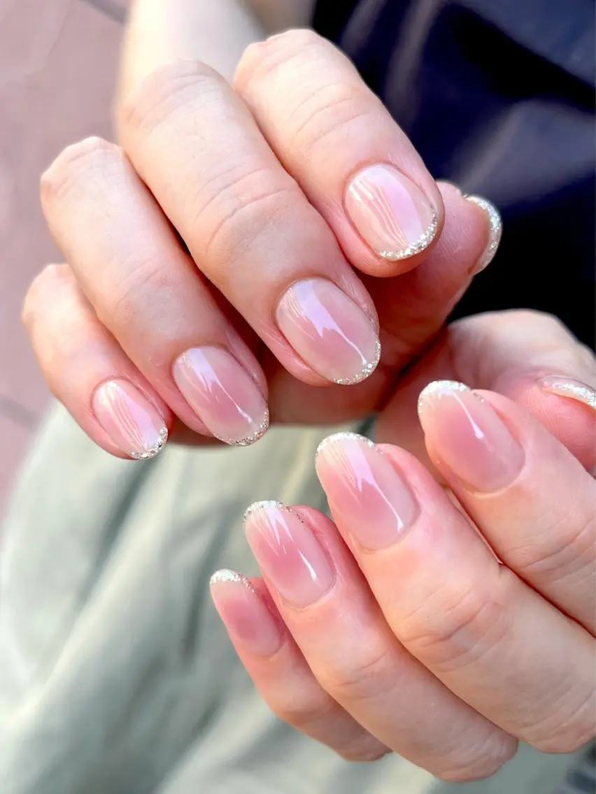 ネイル チークネイル ラメ(グリッター) ピンク ハンドネイル Nail Rinonのネイルデザイン