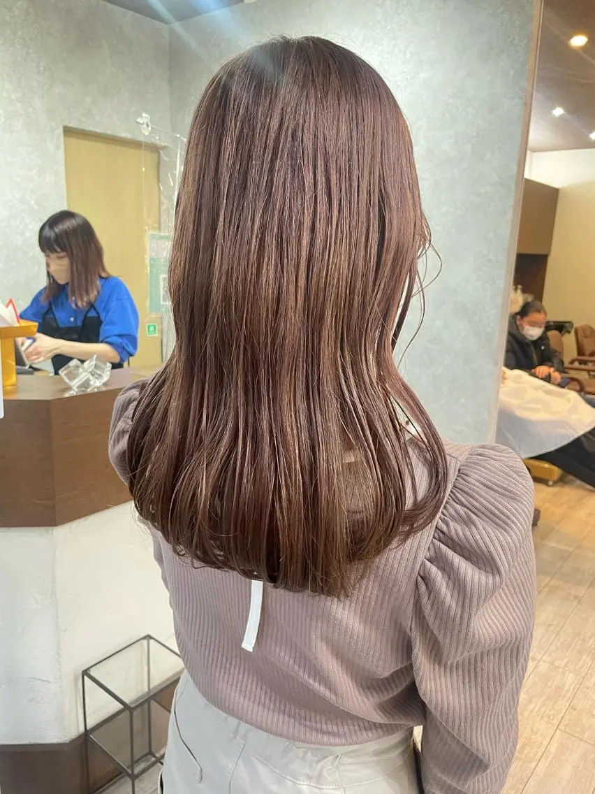 セミロング カラー ブリーチ グレージュ ハイトーンカラー ピンクカラー レイヤー/高橋 みく /池下/千種のヘアスタイル