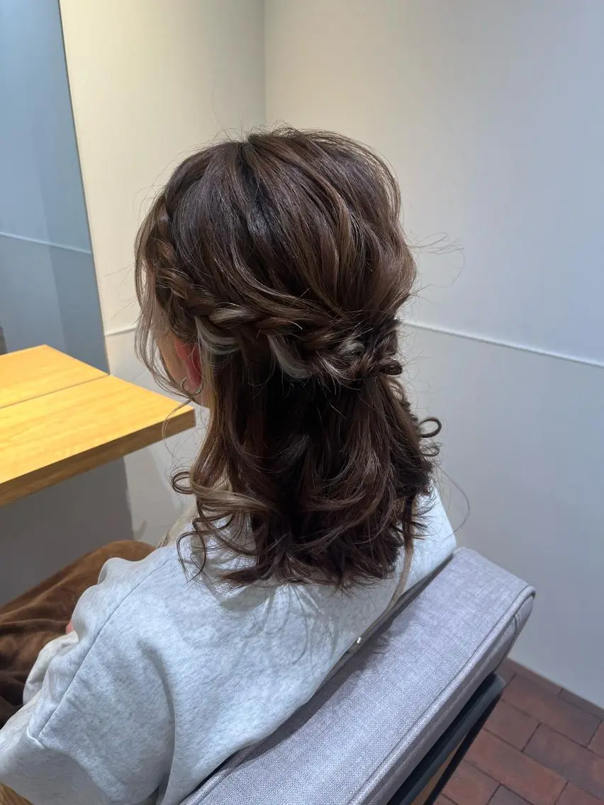 ミディアム ヘアアレンジ ハーフアップ ヘアセット マンツーマン/ボブ ショート/マユコのヘアスタイル