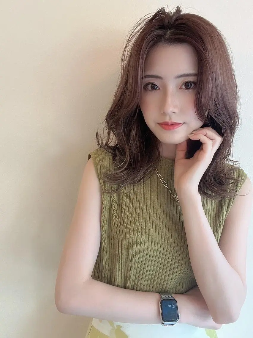 ロング ボブ ハイライト 髪質改善 韓国風ヘア レイヤーカット 【公式】amble luxe 中野のヘアスタイル