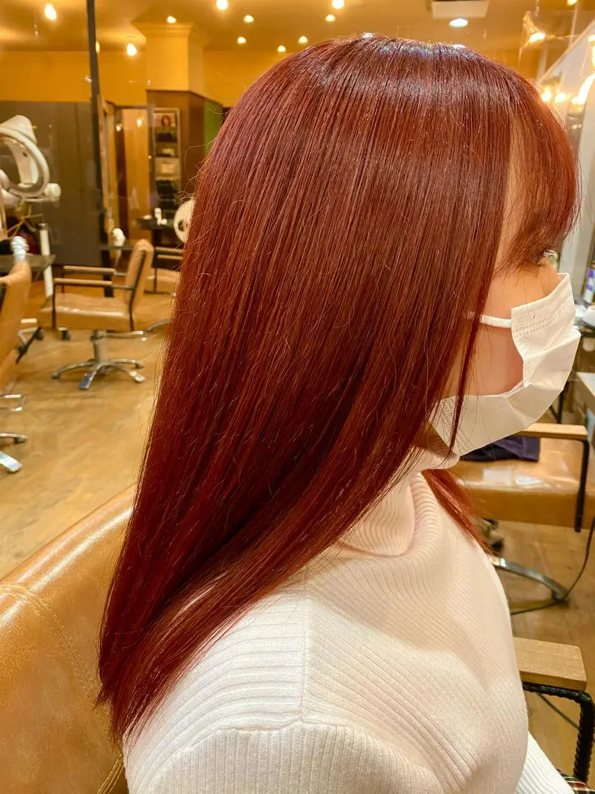 ロング カラー カシス ピンクカラー ヘアカラー トリートメント 特殊カラー特化 ✂️SHIAN フジのヘアスタイル