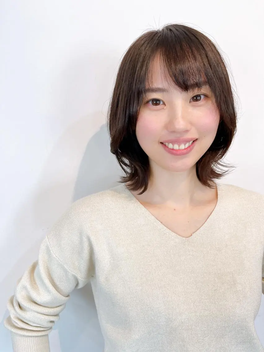 ミディアム くびれヘア 顔周りカット カット ヘアカラー トリートメント 松川 智行のヘアスタイル