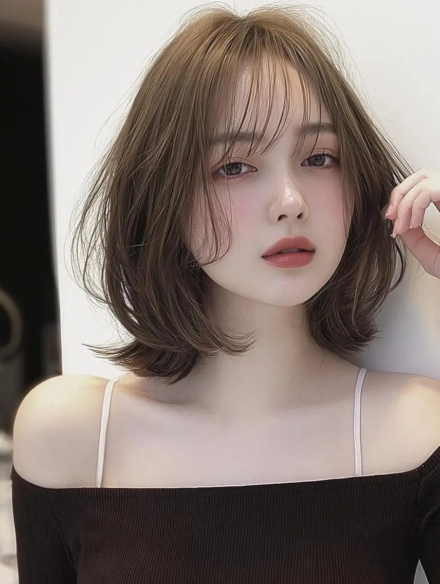 ミディアム 顔周りカット 髪質改善 韓国風ヘア レイヤーカット カット ヘアカラー FOCUS JAPAN2のヘアスタイル