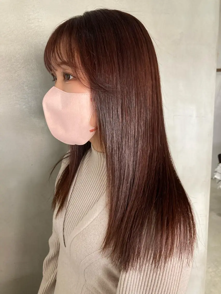 ロング ピンクブラウン カット トリートメント Larry🌼中下 美香のヘアスタイル