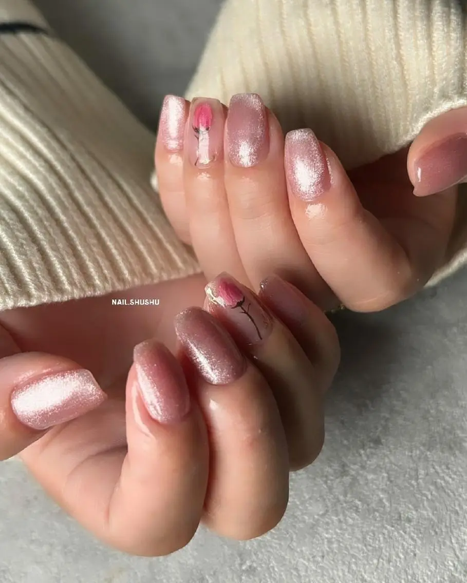 ネイル 持ち込み ニュアンスネイル ワンカラーネイル シンプルネイル バレンタイン 3dパーツ/流行り 👧shushu❤️のネイルデザイン