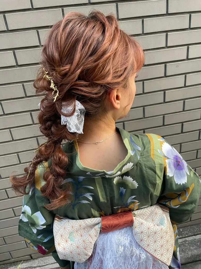 セミロング ヘアアレンジ キッズ 浴衣 ヘアメイク10年から 美容師💄Anriのヘアスタイル