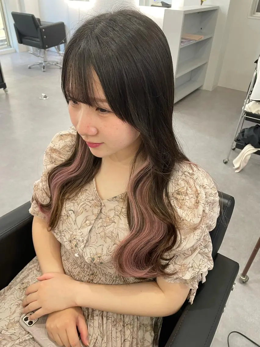 ロング カラー ヘアアレンジ ピンクカラー エクステ Cielro/ダブル カラー/西田咲希のヘアスタイル
