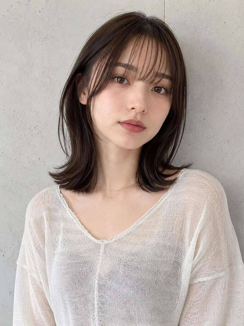 ミディアム カラー 髪質改善 切りっぱなしロブ 髪質改善✨LUXBE GALLERYのヘアスタイル