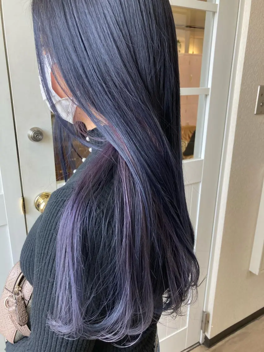 ロング カラー ブリーチ ブルーカラー ブルージュ ラベンダーカラー カット ヘアカラー 小木曽智美 /ボブ/ショートのヘアスタイル