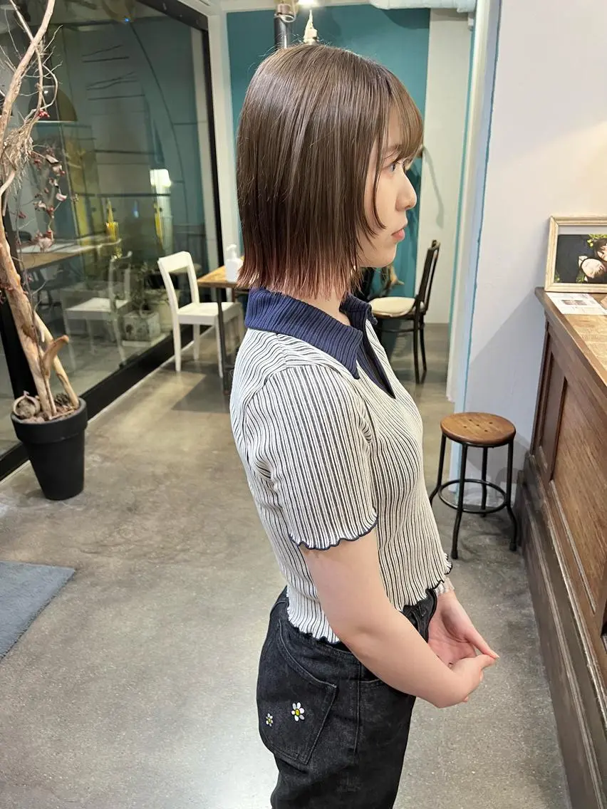 ショート カラー 切りっぱなしボブ ブリーチ ケアブリーチ ダブルカラー グラデーションカラー カット ヘアカラー 千葉 郁也のヘアスタイル