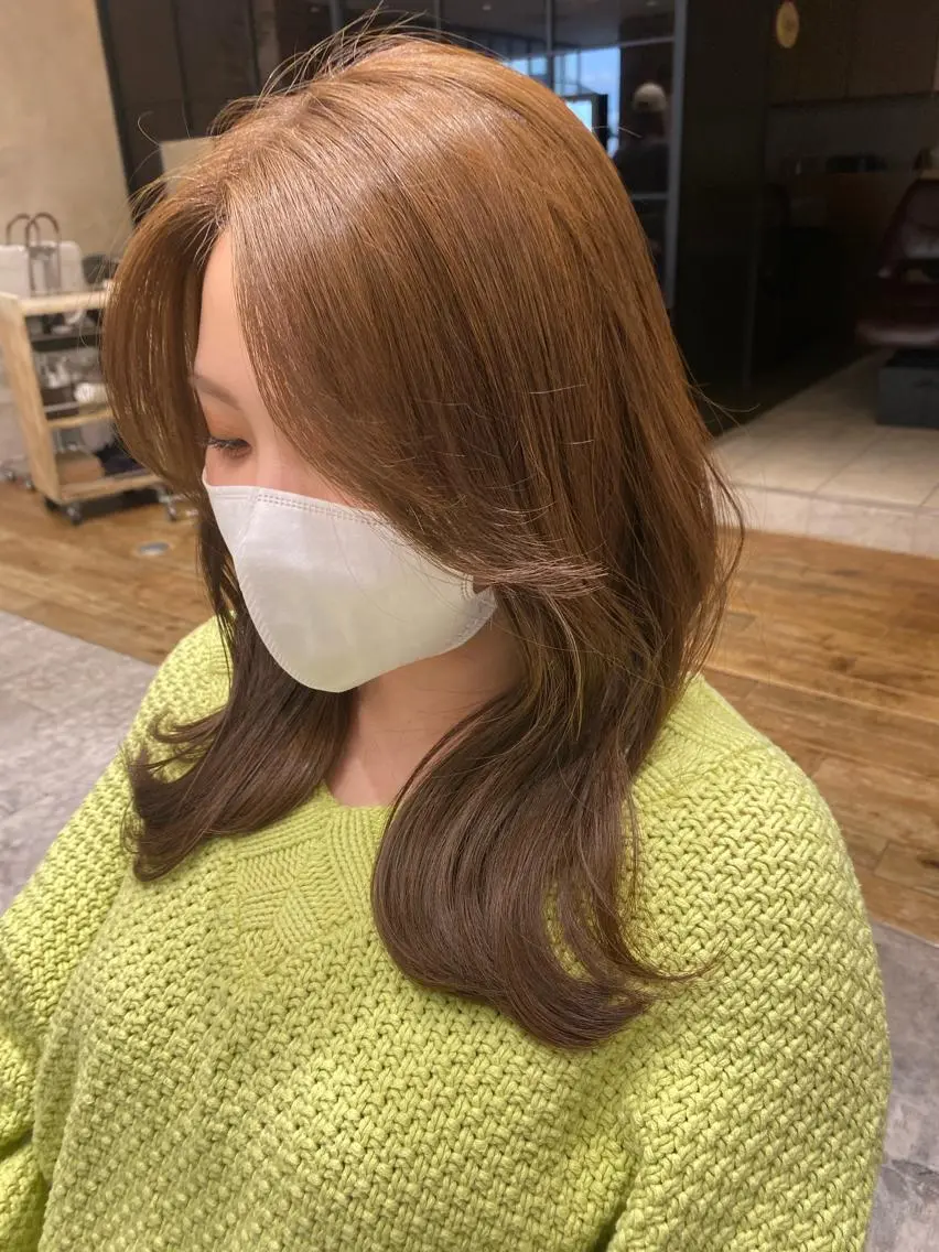 セミロング カラー ベージュカラー くびれヘア 顔周り/くびれヘア 韓国ヘア💕風間るなのヘアスタイル