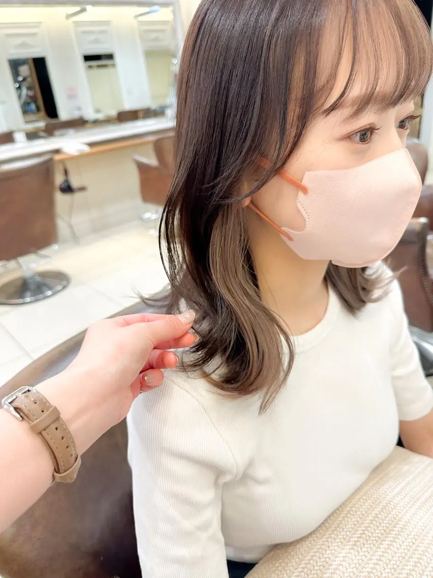 ミディアム カラー ミストバング フェイスフレーミング グレージュ インナーカラー 韓国風ヘア ヘアカラー ✨カラー支持No.1 🧸ワキ カナコ🧸のヘアスタイル