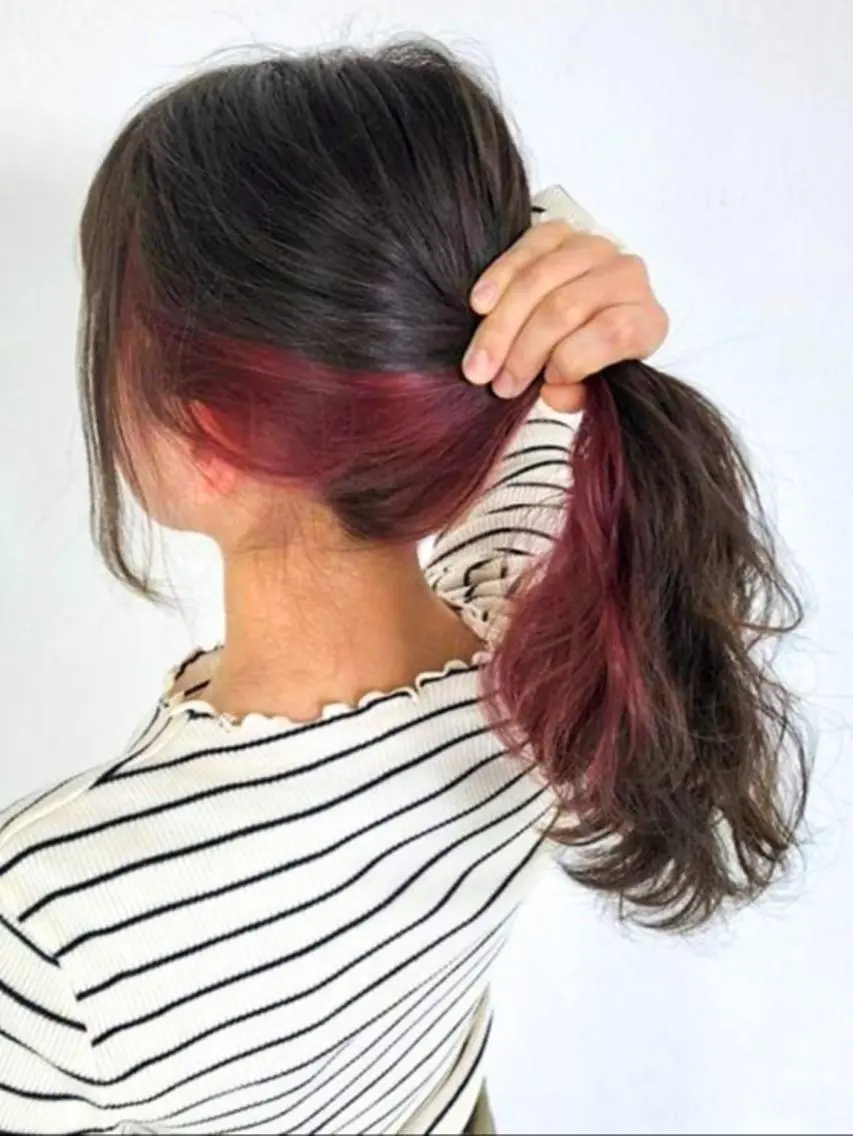 ロング カラー ヘアアレンジ ブラウンカラー ダークブラウン インナーカラー レッドカラー 成瀬 弘光のヘアスタイル