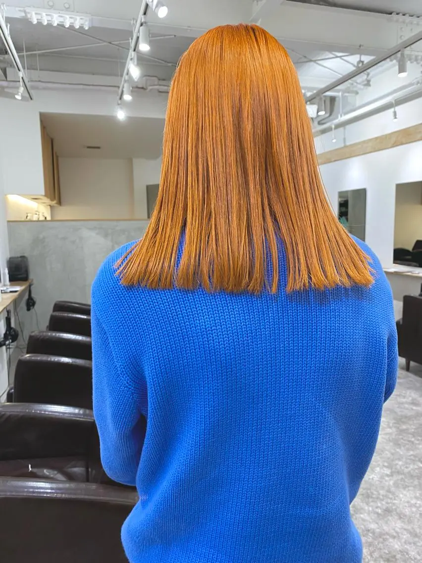 セミロング カラー オレンジ ヘアカラー 森貴裕/ベージュ/ パーマ/オリーブのヘアスタイル