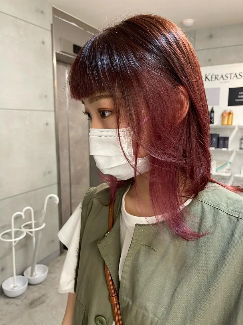 セミロング カラー ブリーチ ケアブリーチ 韓国風カラー ピンクカラー 韓国風ヘア カット ヘアカラー トリートメント 福西 洋斗のヘアスタイル