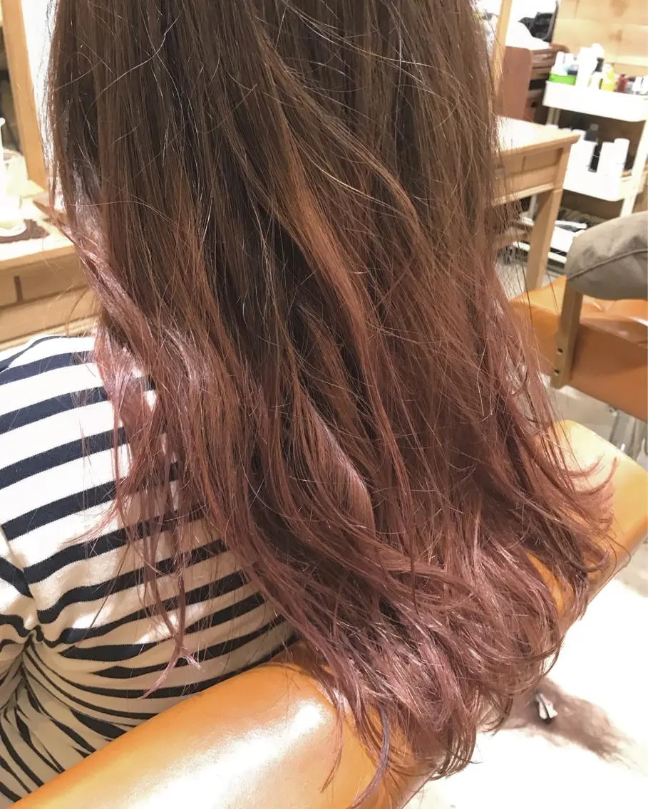 ロング カラー グラデーションカラー ピンクカラー 暖色カラー🍊 ボブ🌿顔周りcutのヘアスタイル