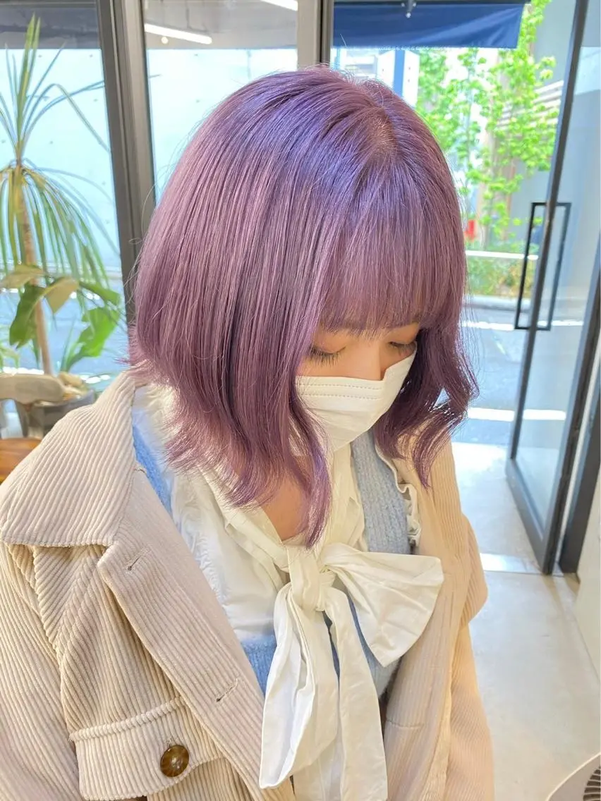 ミディアム カラー ブリーチ 透明感カラー ラベンダーカラー 渋谷ケアブリーチ Suuのヘアスタイル