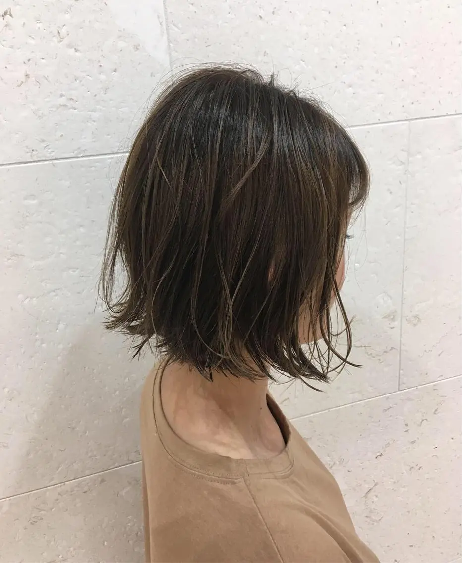 ミディアム カラー 切りっぱなしボブ アディクシーカラー ボブ カット ヘアカラー トリートメント 斉藤 貴也のヘアスタイル
