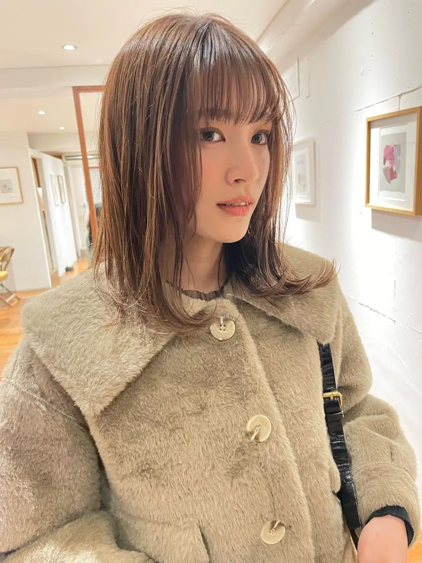 セミロング カラー ヘアアレンジ 小顔レイヤー×コンパ クトボブ/林隆平のヘアスタイル