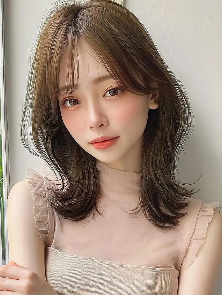 ミディアム デート レイヤーカット 似合わせカット カット ヘアカラー りきと🌈髪質改善/ 秋髪/艶カラーのヘアスタイル