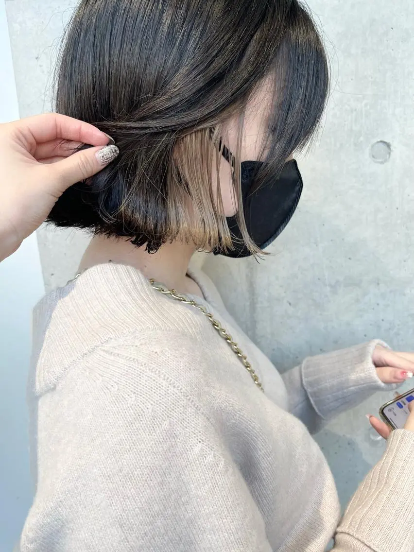 ショート カラー パーマ カット ヘアカラー トリートメント ヘッドスパ ヘアセット 透明感/オリーブ/ グレージュ/YUKAのヘアスタイル