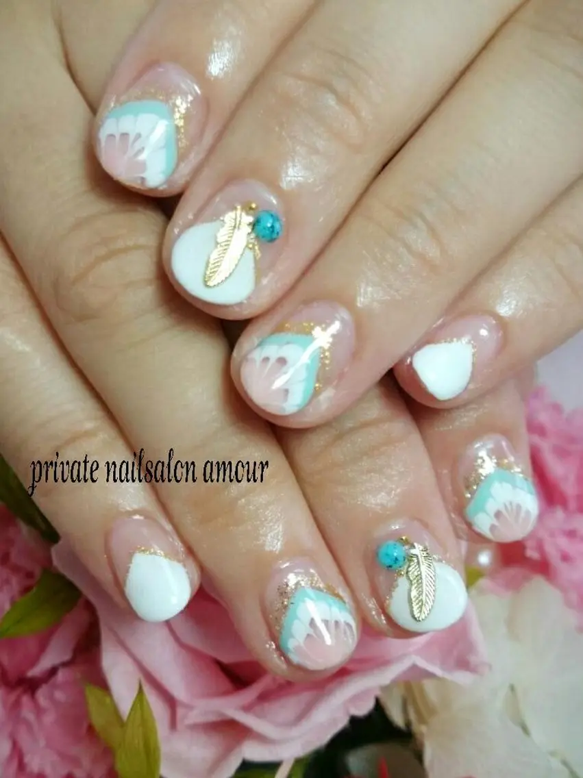 ネイル ピーコックネイル nailsalon ♡amour♡のネイルデザイン