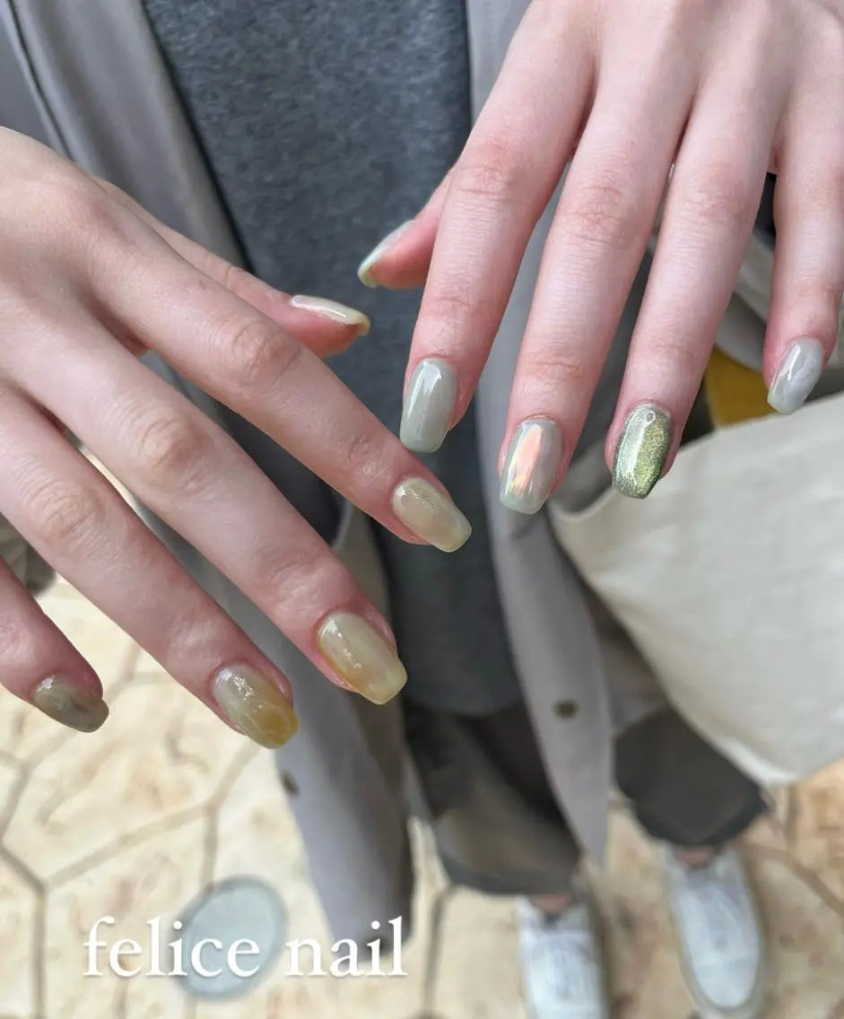 ネイル オーロラネイル マグネットネイル ニュアンスネイル オフィスネイル felice nailのネイルデザイン