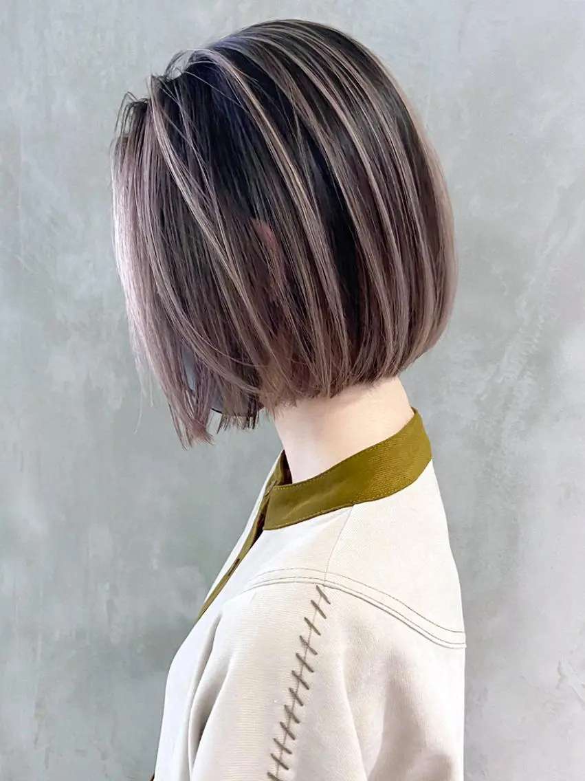 ミディアム カラー パーマ ヘアアレンジ バレイヤージュ ボブ レイヤーカット ITbyALBUM 八王子店のヘアスタイル