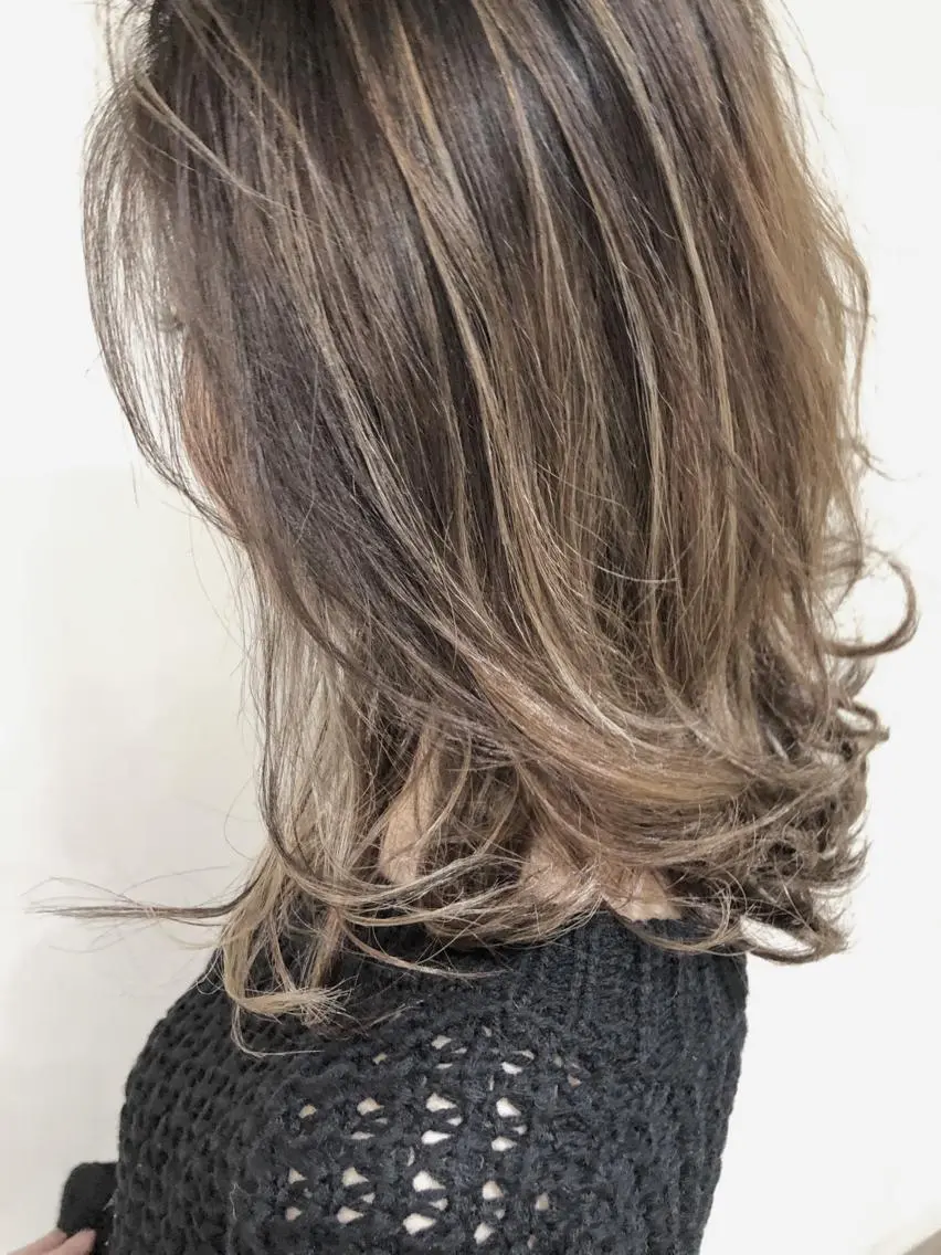 ミディアム カラー アッシュ ハイライトカラー ハイライト 似合わせ専門美容師 なかじまのヘアスタイル