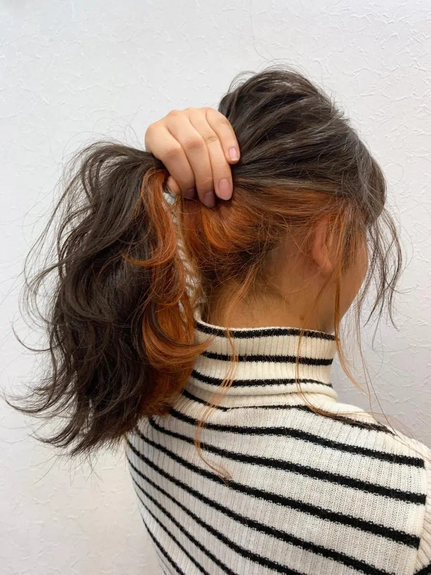 セミロング カラー オレンジ 色落ちまでキレイに! !女性サロンのヘアスタイル