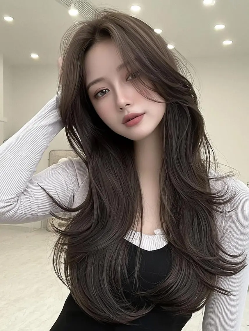 セミロング 顔周りカット 髪質改善 韓国風ヘア レイヤーカット ヘアカラー トリートメント FOCUS JAPAN2のヘアスタイル