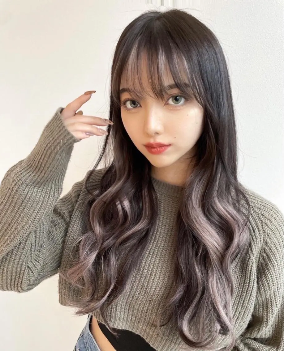 ロング カラー バレイヤージュ 黒髪 エクステ レイヤーカット エクステ／レイヤー 落合/心斎橋のヘアスタイル