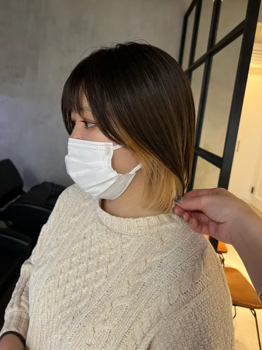 ミディアム カラー パーマ ヘアアレンジ メンズ キッズ ネイル マツエク・マツパ アイブロウ メンズインナーカラー イヤリングカラー インナーカラー 眉カラー ショートヘア原宿 fifth コシのヘアスタイル