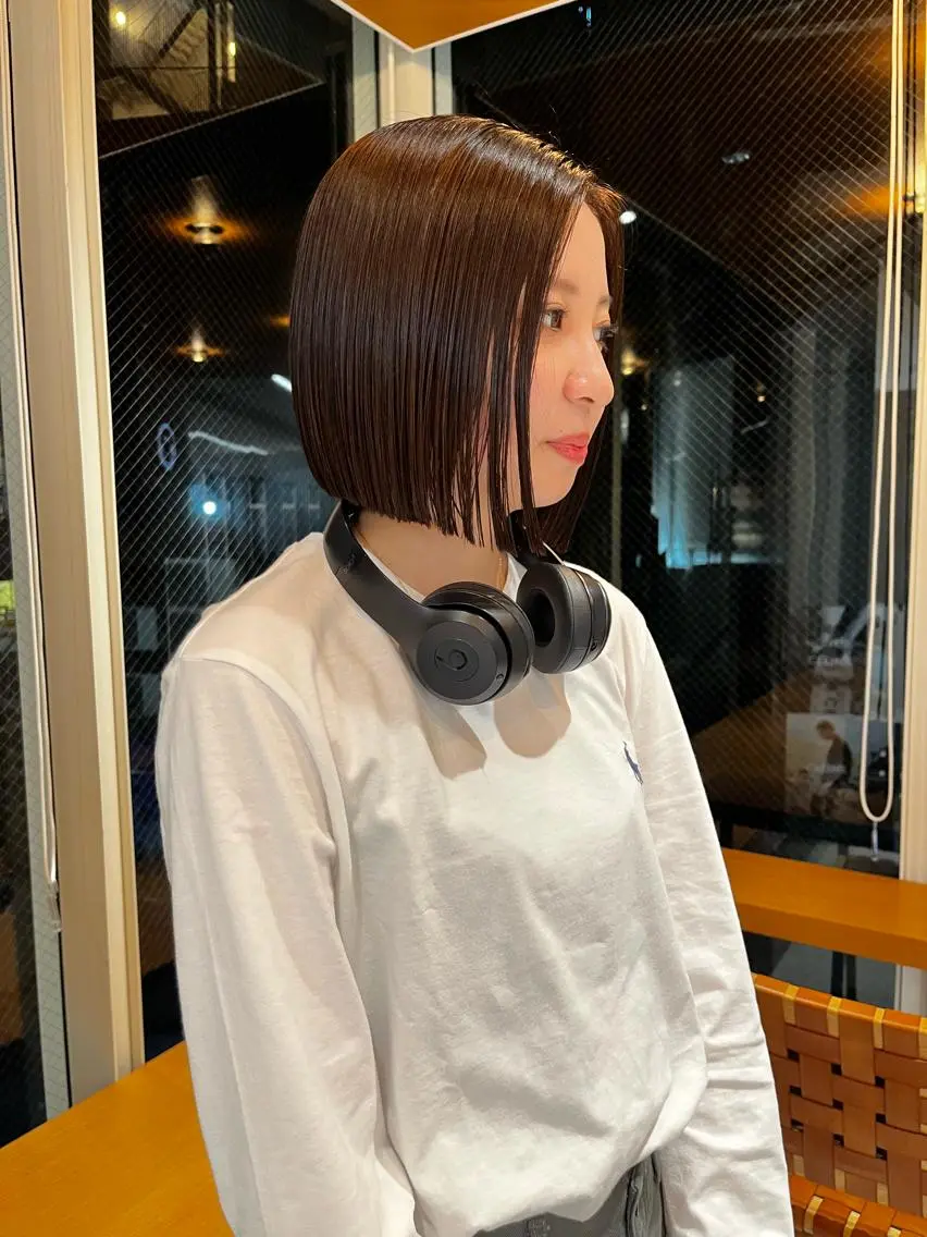 ミディアム 縮毛矯正ボブ&顔まわ レイヤー♡TOMOEのヘアスタイル