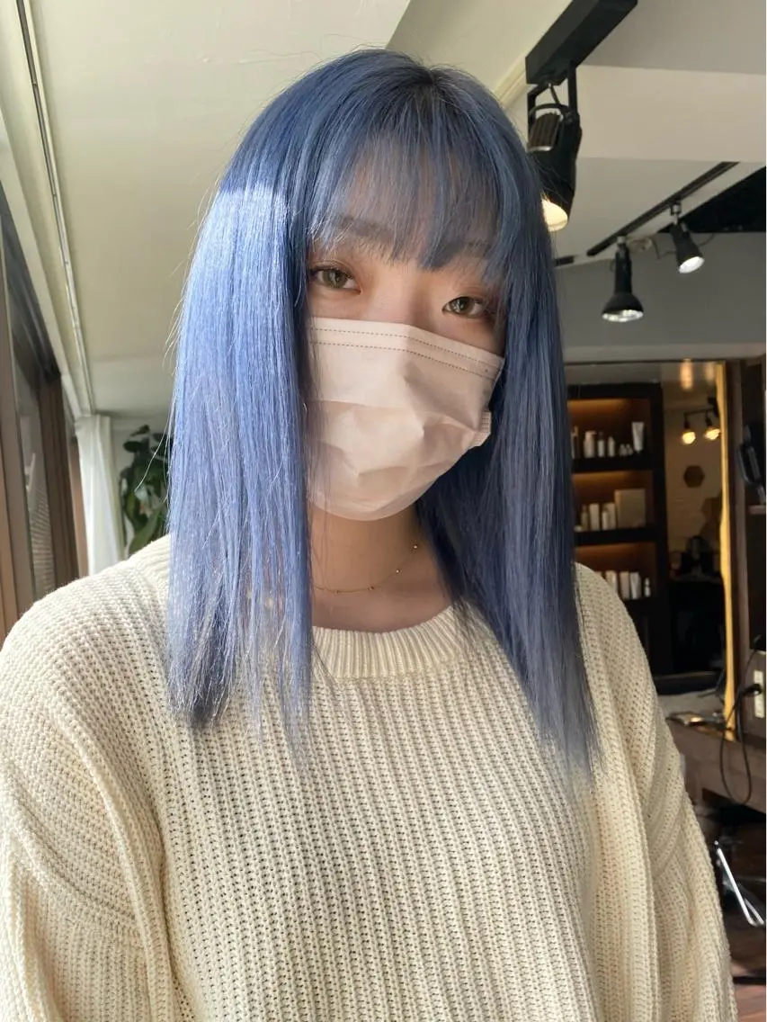 セミロング カラー ヘアアレンジ ブルーカラー ダブルカラー ハイトーンカラー シルバー 韓国風ヘア カット ヘアカラー トリートメント レイヤーカット×髪質 改善🇰🇷シオリのヘアスタイル