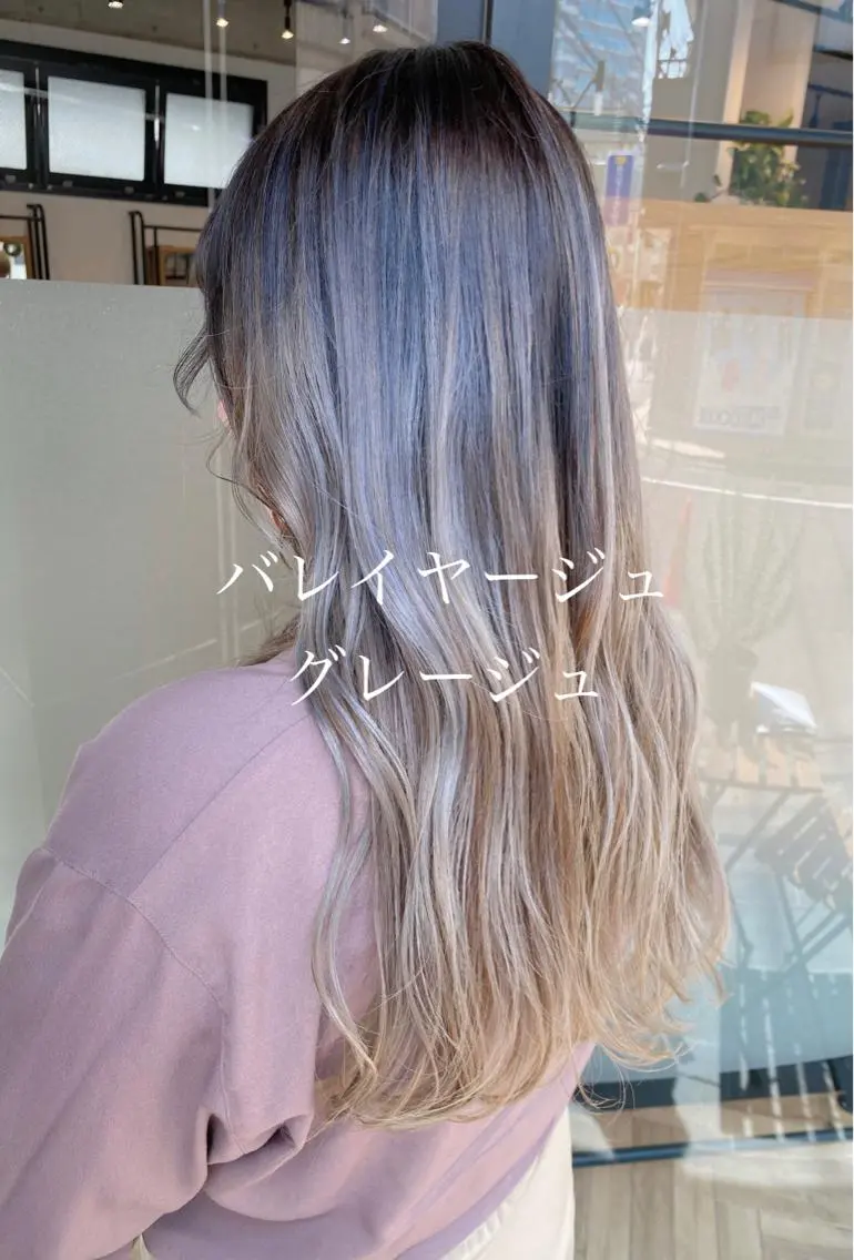 ロング カラー バレイヤージュ ミストバング ブリーチ ダブルカラー イヤリングカラー カット ヘアカラー トリートメント ハイトーン/カラー/ 用賀/稲若健太郎のヘアスタイル