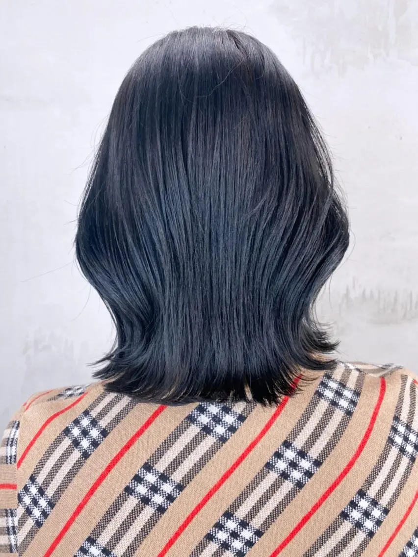 カラー パーマ ヘアアレンジ 黒髪 ブルーカラー ブルーブラック ITbyALBUM 浦和店のヘアスタイル