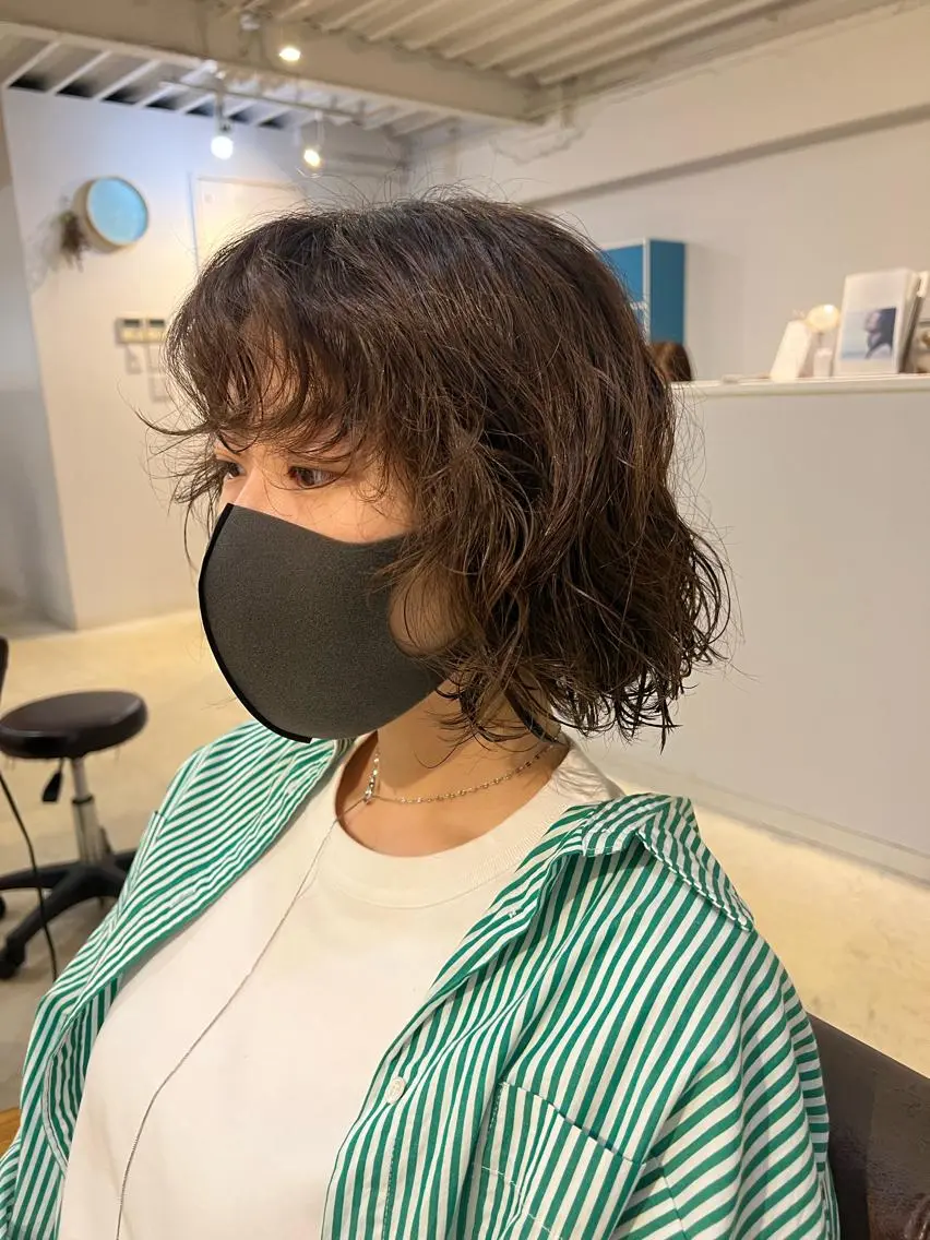 ミディアム パーマ ミディアムパーマ ボブ 🤍中野 レオ🤍のヘアスタイル