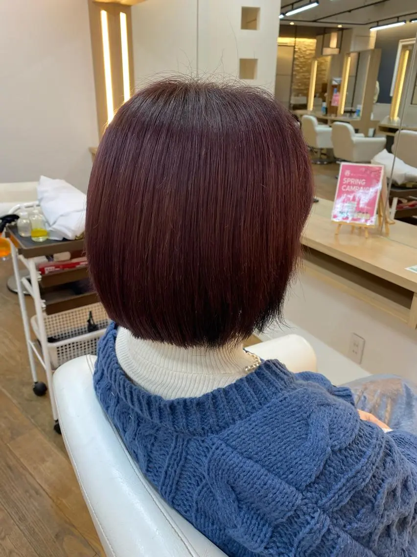 ショート カラー パープルカラー レッドカラー 韓国ヘア sasugaのヘアスタイル