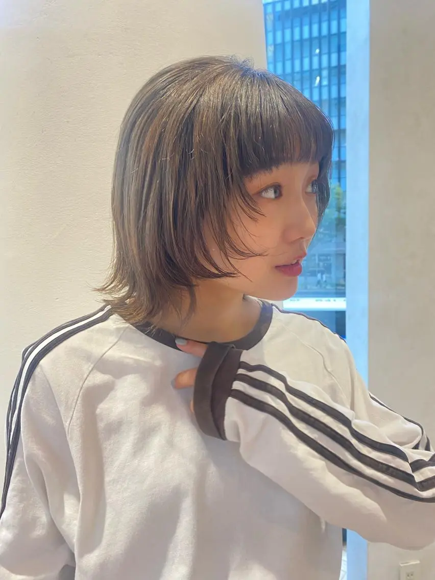 ミディアム カラー ミディアムパーマ ブリーチ 増井 彩乃のヘアスタイル
