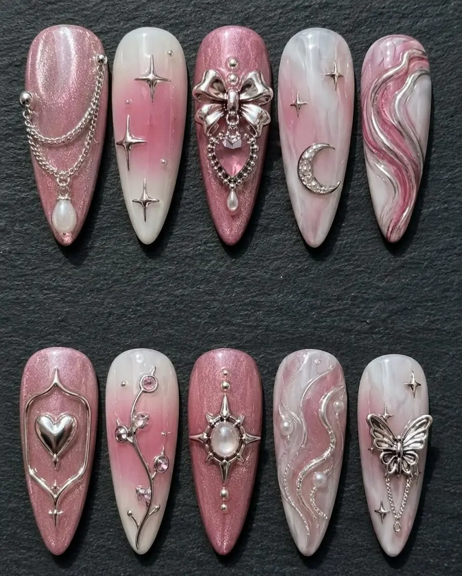 ネイル アートネイル ジェルネイル 韓国ネイル ロングネイル 持ち込み ハンドネイル Chiee Bling.Nailのネイルデザイン