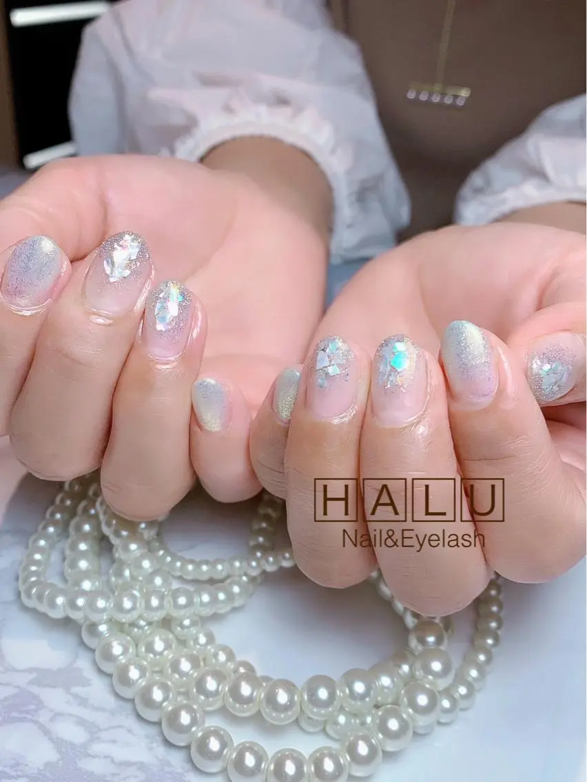 ネイル グリーン キラキラネイル HALU ハルのネイルデザイン