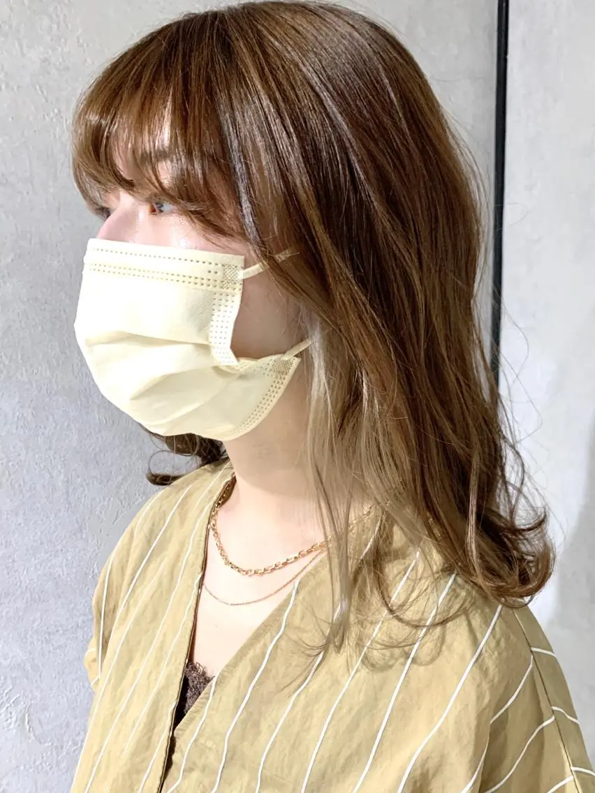 セミロング カラー インナーカラー くびれヘア カット ヘアカラー トリートメント 岡崎勇人/レイヤー/ 韓国/ケラチンTRのヘアスタイル