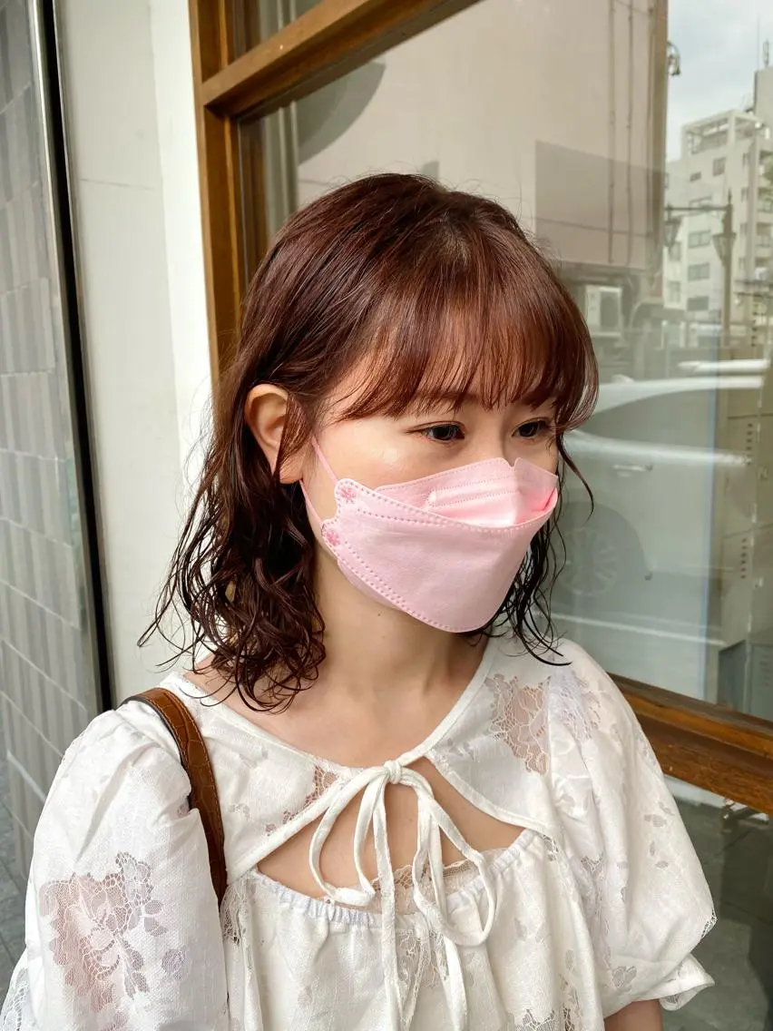 ミディアム カラー パーマ ミディアムパーマ ブラウンカラー カシス サトウ リョウのヘアスタイル