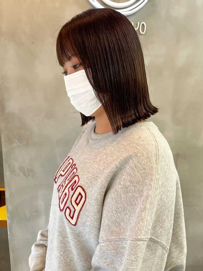 ミディアム 縮毛矯正ボブ&顔まわ レイヤー♡TOMOEのヘアスタイル
