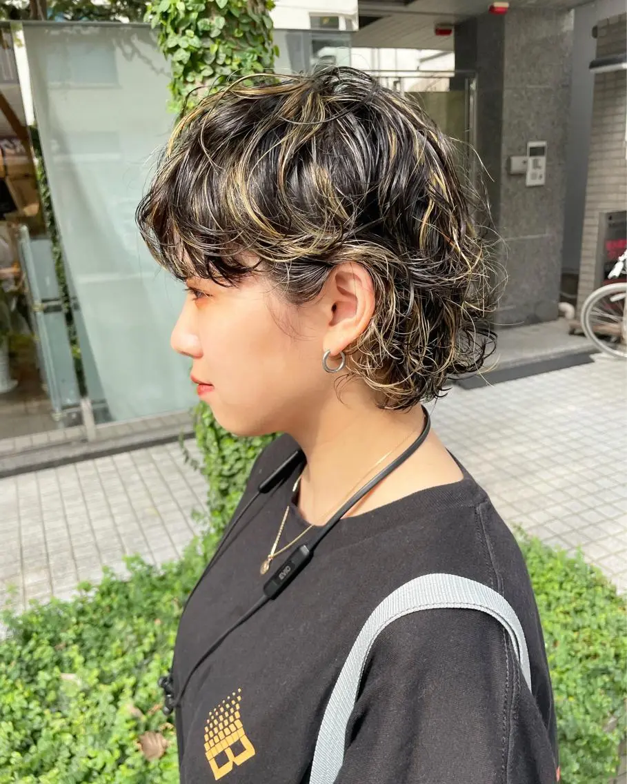 ショート カラー パーマ ハイライトカラー ハイライト ショートヘア ウルフカット ハイトーン/レイヤー /ウルフ⭐️永田⭐️のヘアスタイル