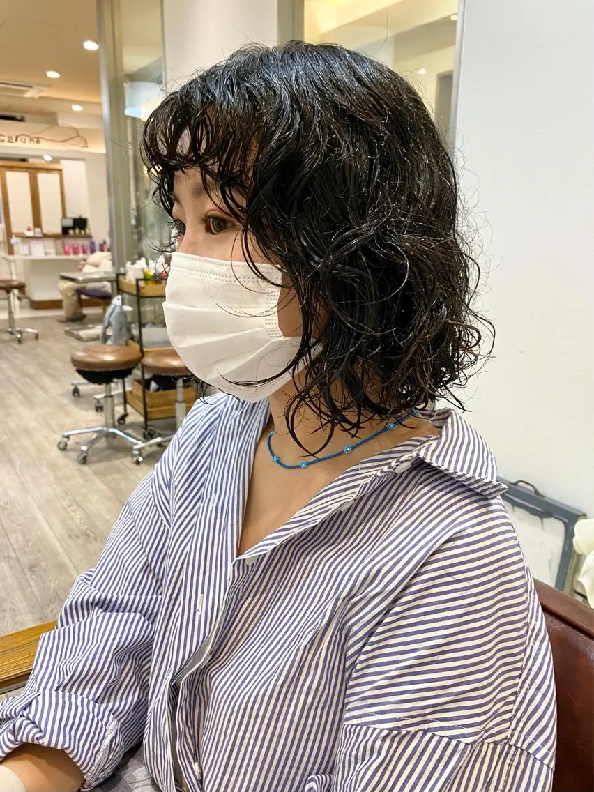 ミディアム パーマ くせ毛 ショート& パーマ　坂本のヘアスタイル